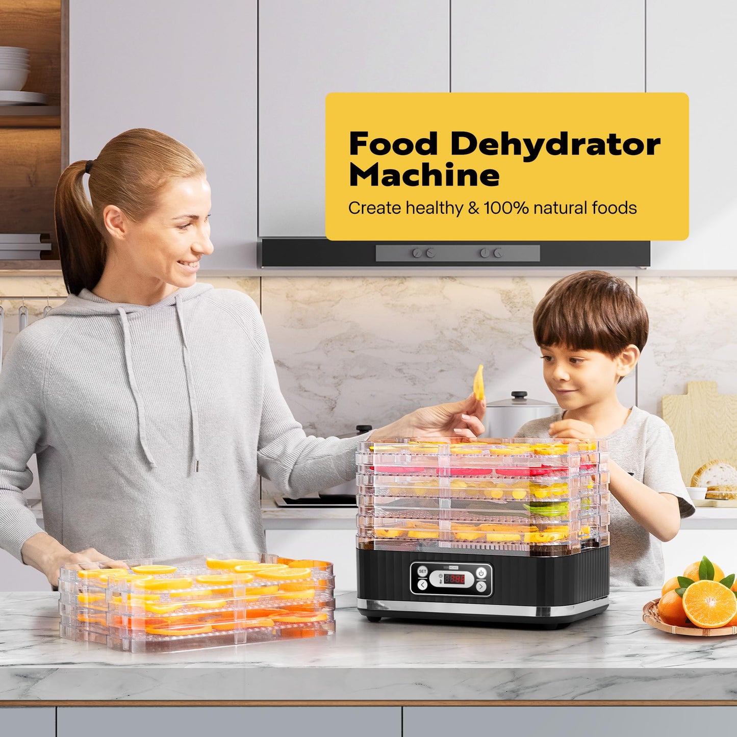 VIVOHOME Dörrautomat mit 8 Einlegefächern 400W BPA frei Dörrgerät mit Temperaturregler von 35°C bis 70°C inkl.72H Timer und Rezept für Fleisch,Obst,Haustier-Leckereiene